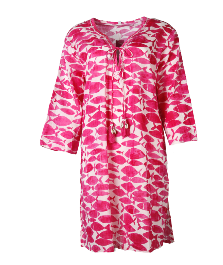 Lange tuniek met kralen hals in fuchsia