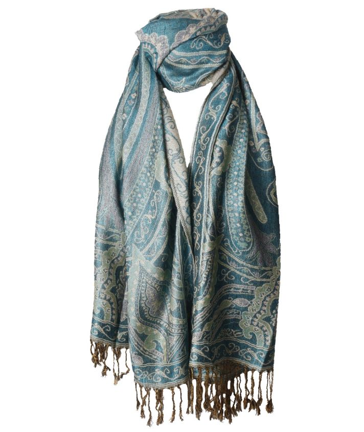 Lieke pashmina sjaal met ornamentpatroon in turquoise