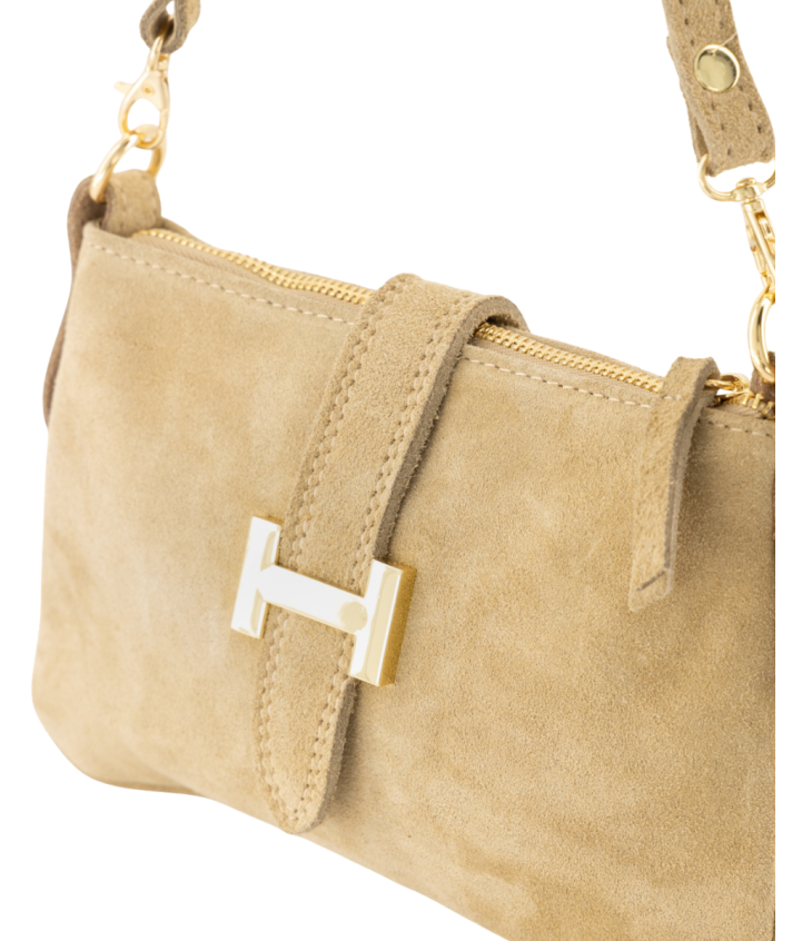 Nola suède schoudertas in beige
