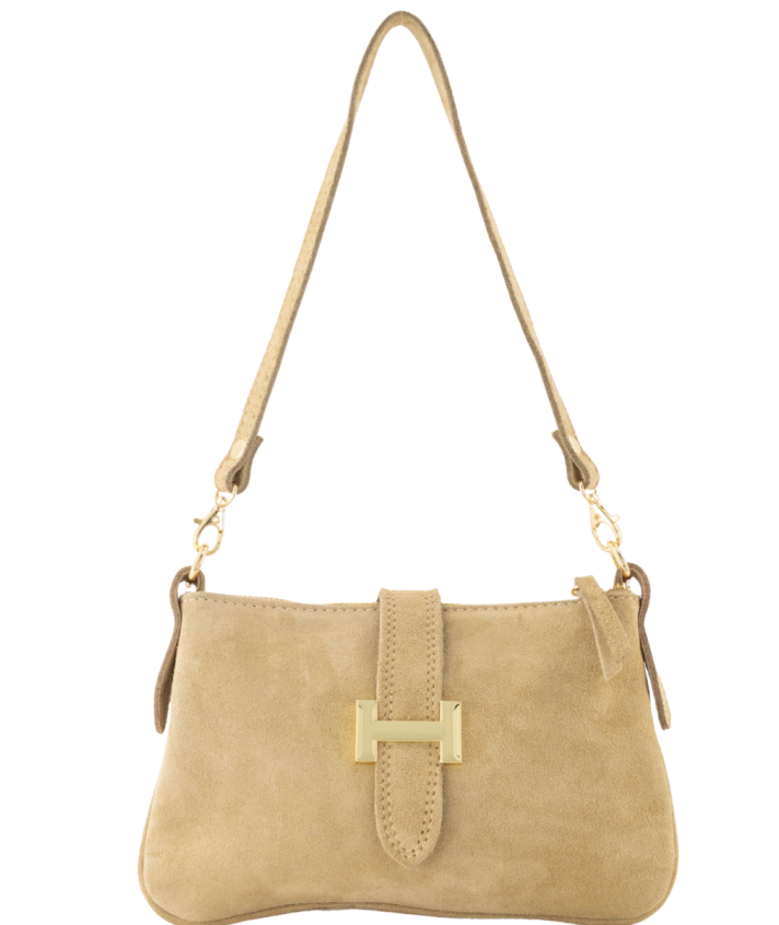 Nola suède schoudertas in beige