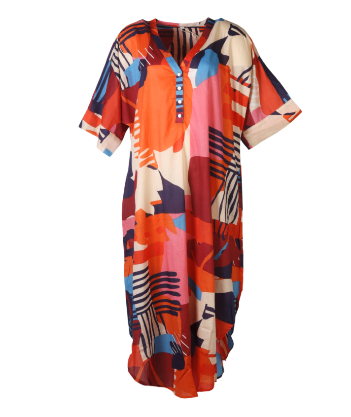 Katoenen kaftan jurk met grafische print