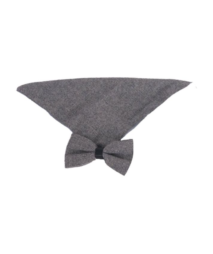 Vlinderstrik met pochet van grijs gemêleerde tweed