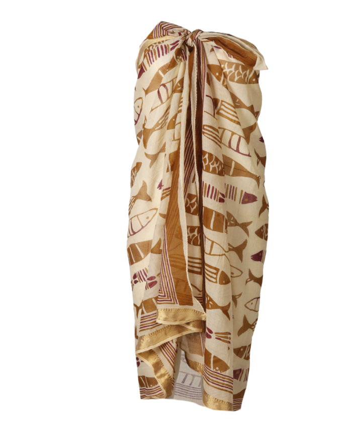 Sarong met visjes print in okergeel