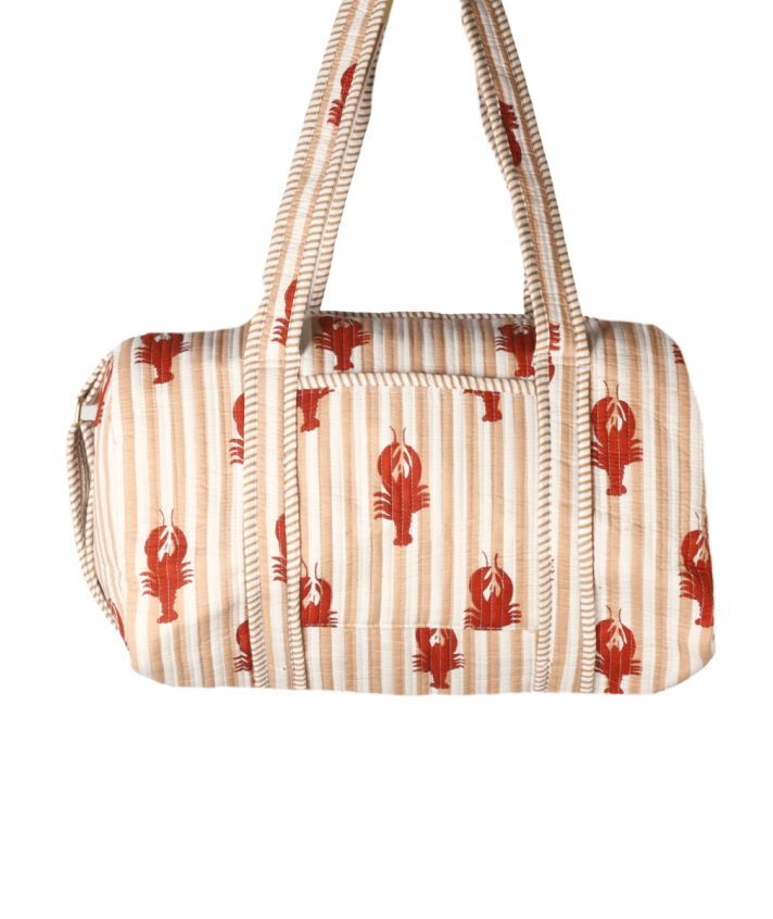 Gewatteerde weekend tas met kreeft-beige
