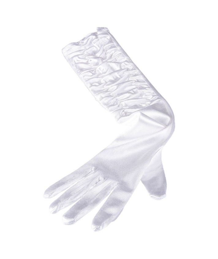 Witte lycra satijnen gesmokte avondhandschoenen