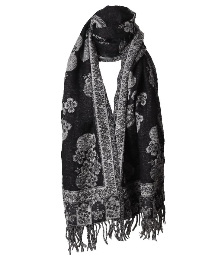 Wollen pashmina sjaal in grijs-zwart