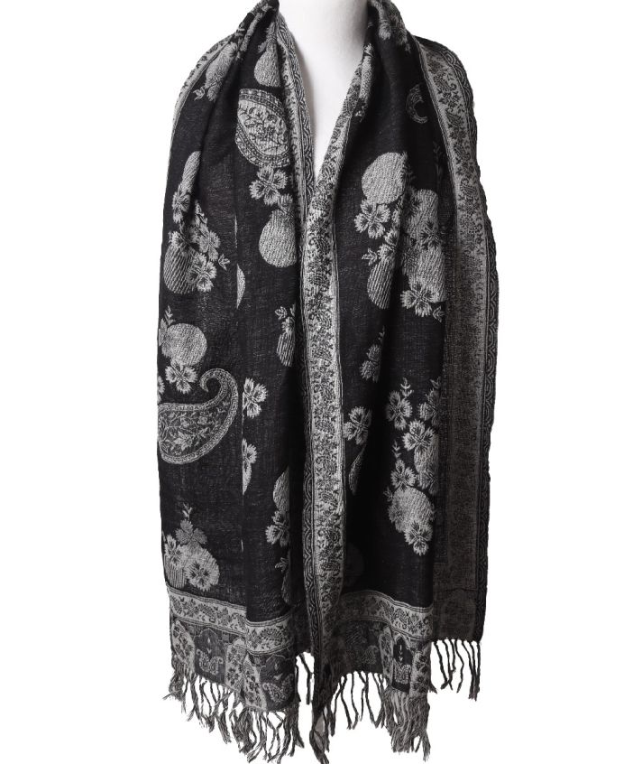 Wollen pashmina sjaal in grijs-zwart