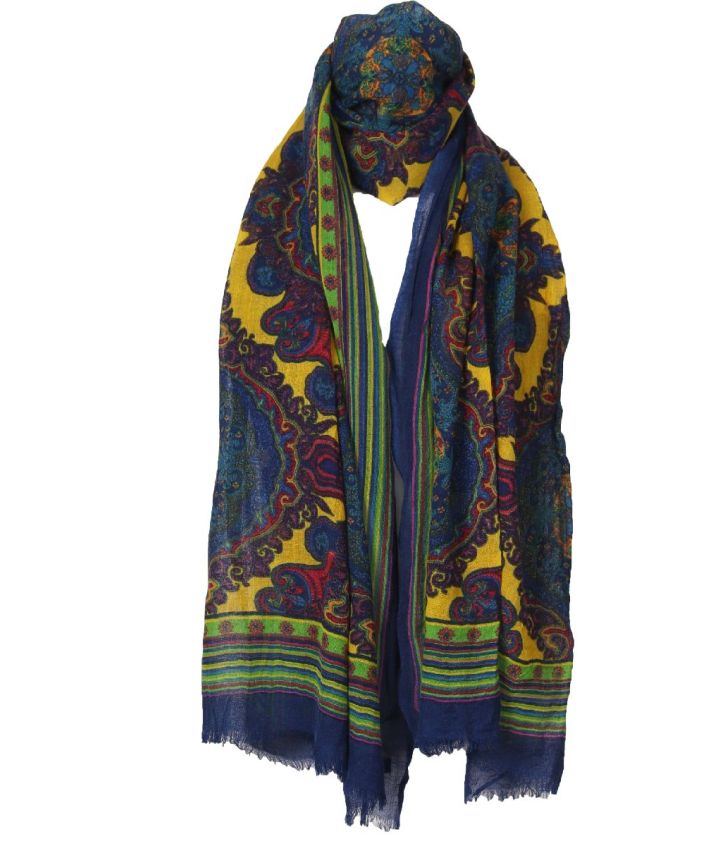 Wollen sjaal in geel met ornament print 