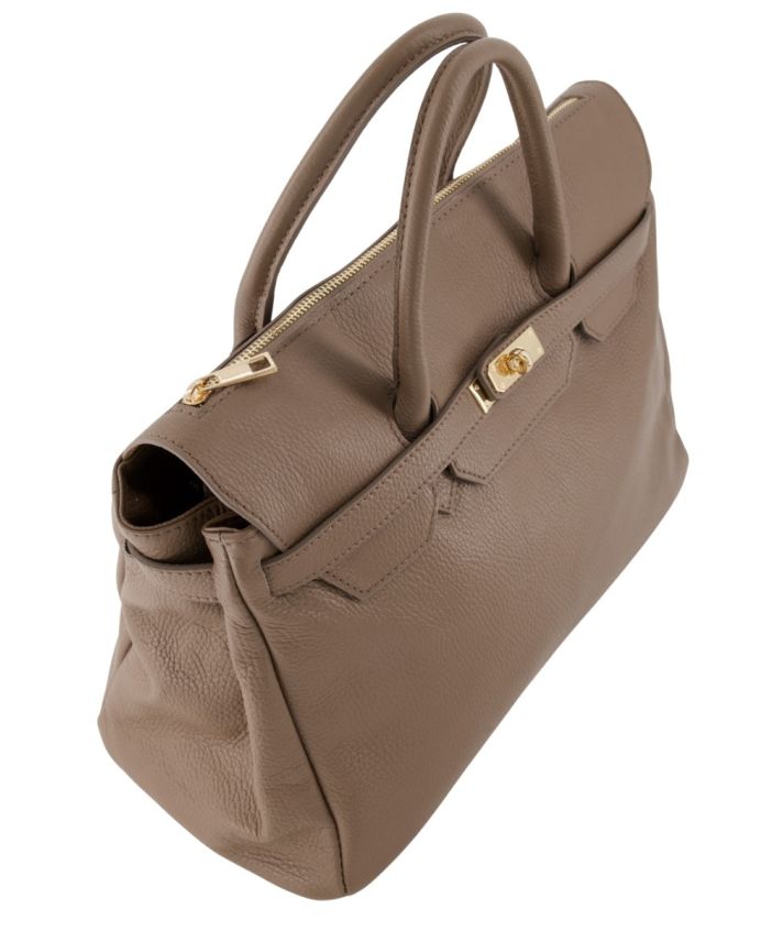 Yara large lederen handtas in truffel