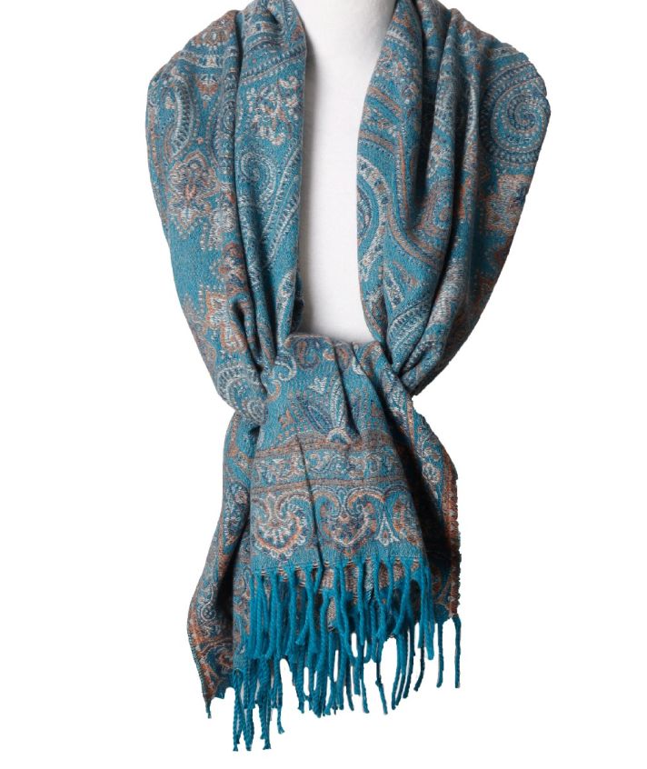 Lora pashmina met paisleypatronen in turquoise