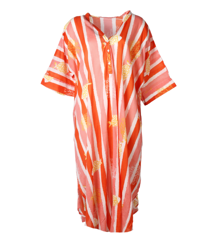 Katoenen kaftan jurk met vissenprint