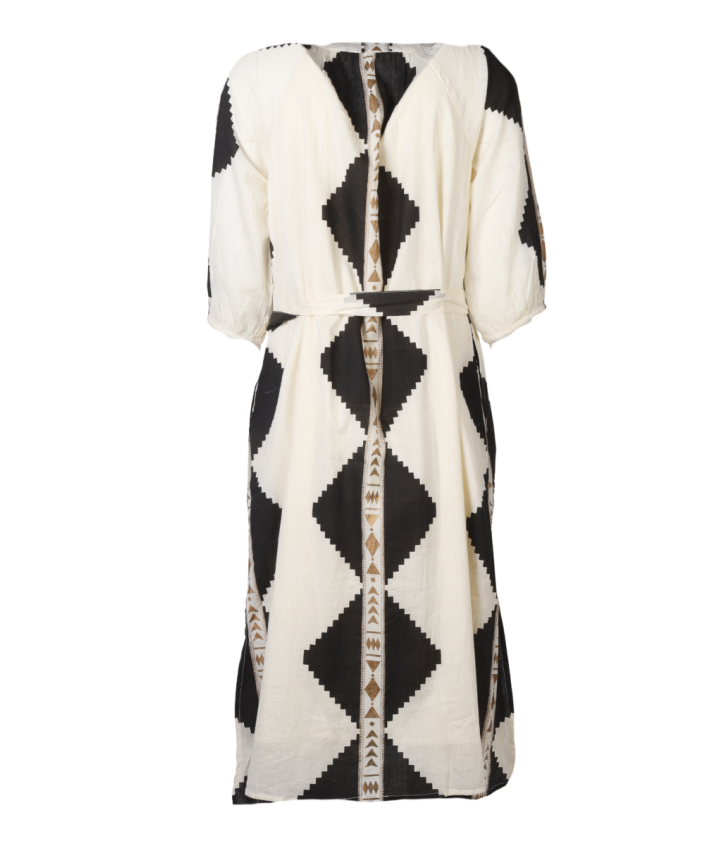 Katoenen jurk met ikat print in zwart