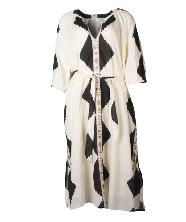 Katoenen jurk met ikat print in zwart