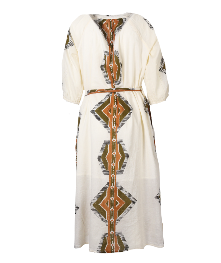 Katoenen jurk met ikat print in olijfgroen