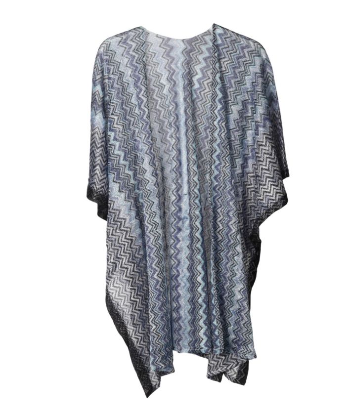 Korte kimono met zigzag patroon in blauw