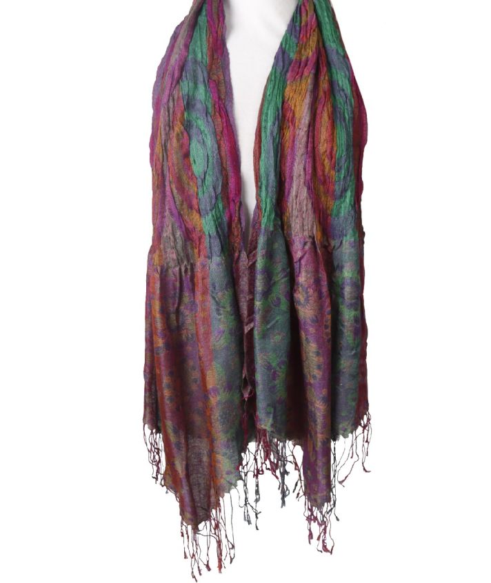 Crushed zijden pashmina sjaal met bloemenprint