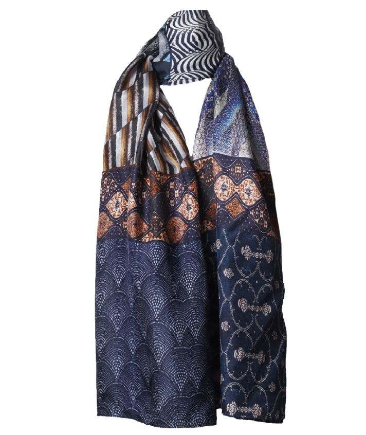 Zijden sjaal in blauw en beige