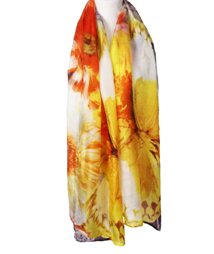 Zijden sjaal met fotoprint van kleurrijke bloemen