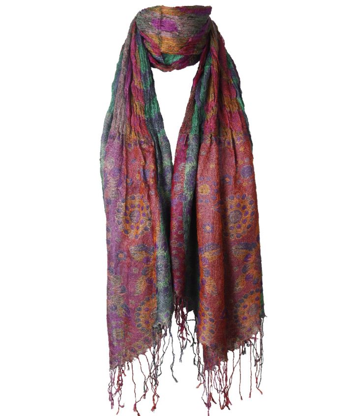 Crushed zijden pashmina sjaal met bloemenprint