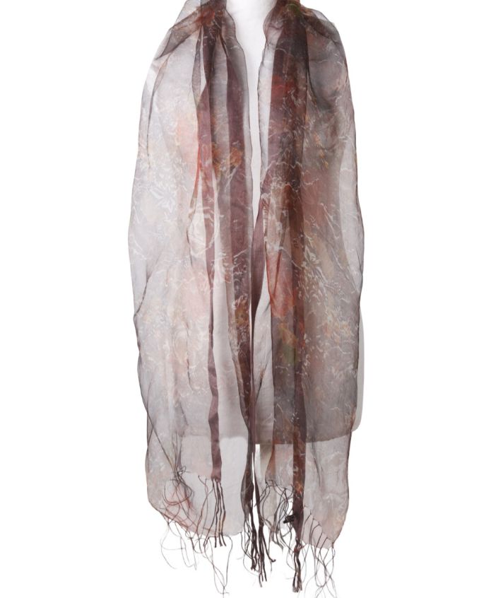 Organza zijden stola met sierlijke bloemenprint in bruin
