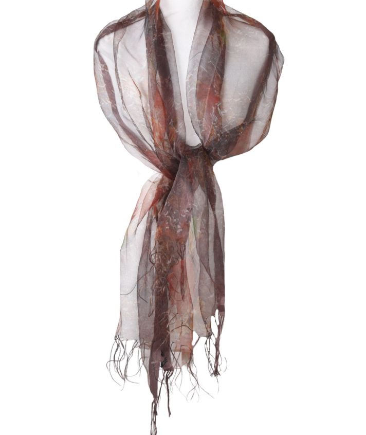 Organza zijden stola met sierlijke bloemenprint in bruin
