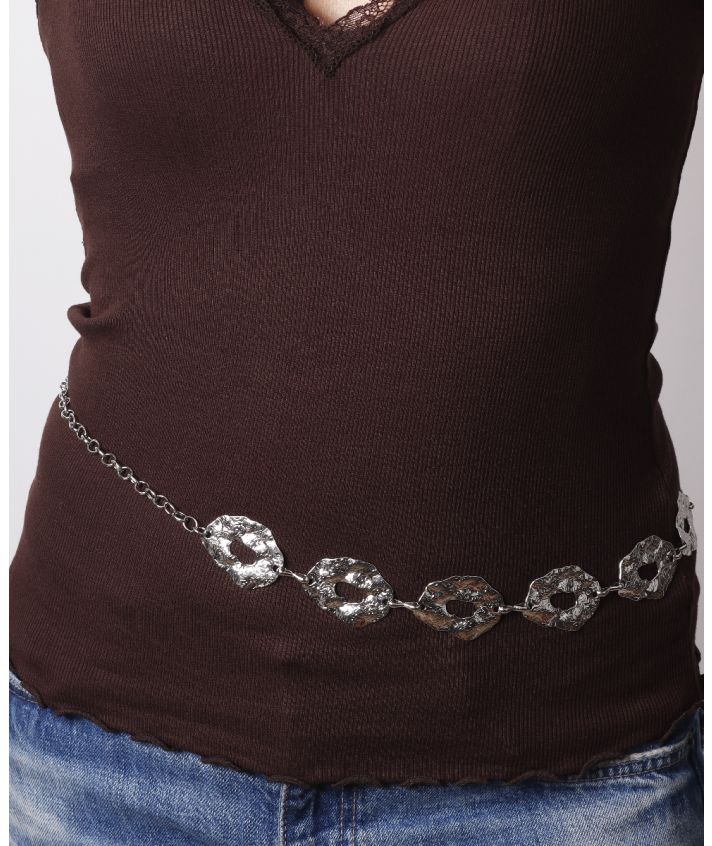 Zilverkleurige chain belt met organisch vormige schakels
