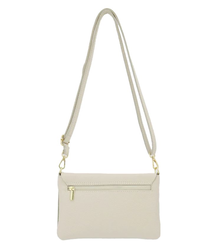 Leren fold-over clutch in zand