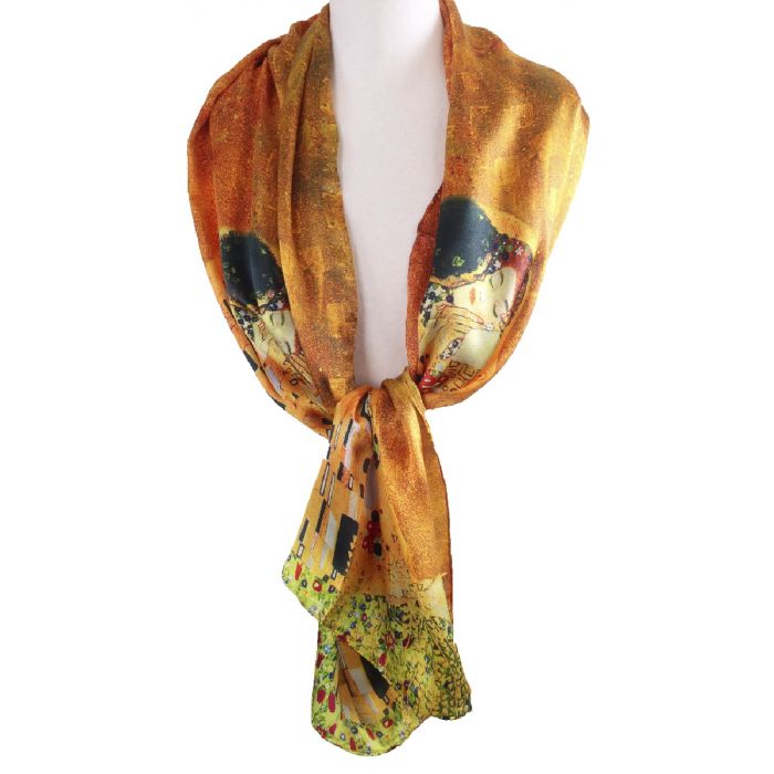 zadel Wat mensen betreft rechter Zijden sjaal met print van de "de Kus" van Gustav Klimt - bouFFante