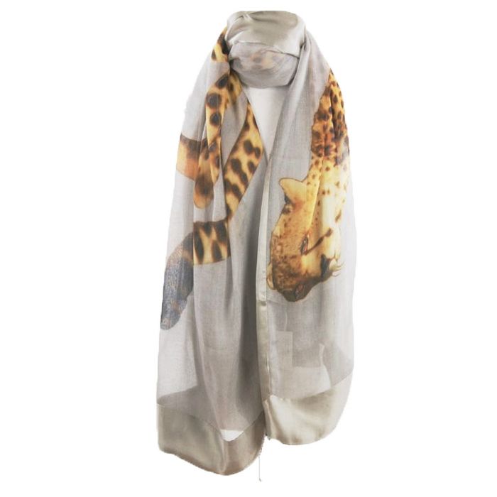 Eeuwigdurend Drijvende kracht Beschrijven Stroke sjaal in grijs met luipaard fotoprint - bouFFante