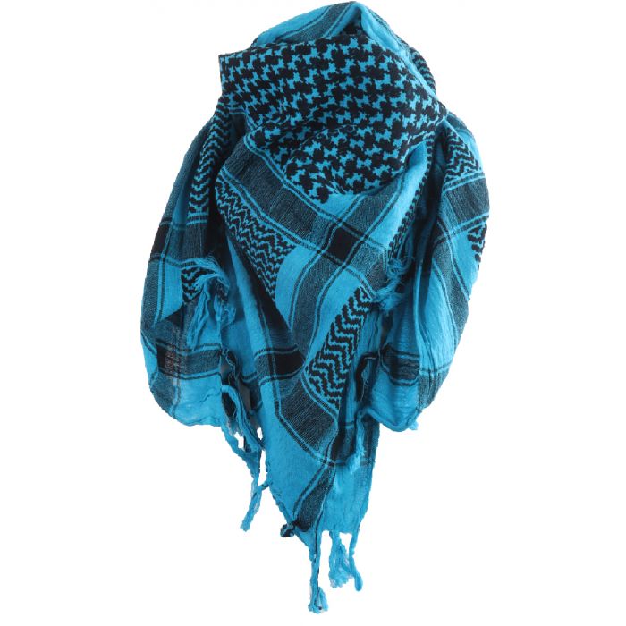stroomkring Zeep Oprechtheid PLO sjaal / Arafat sjaal in turquoise en zwart met kwastenfranje rondom. -  bouFFante