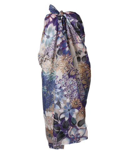 Sarong met bloemenprint in paars en beige