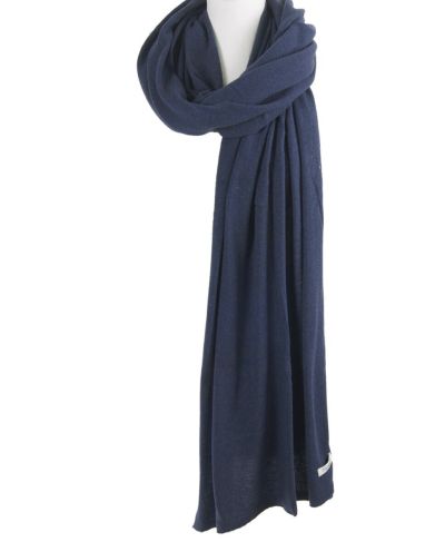 Kasjmier-blend sjaal/omslagdoek in gemêleerde jeansblauw