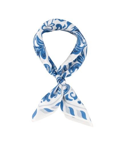 Zijden sjaaltje met ornamentprint in blauw