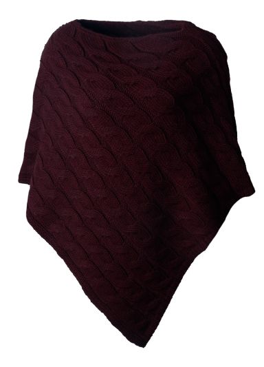 Poncho met kabelgebreide structuur