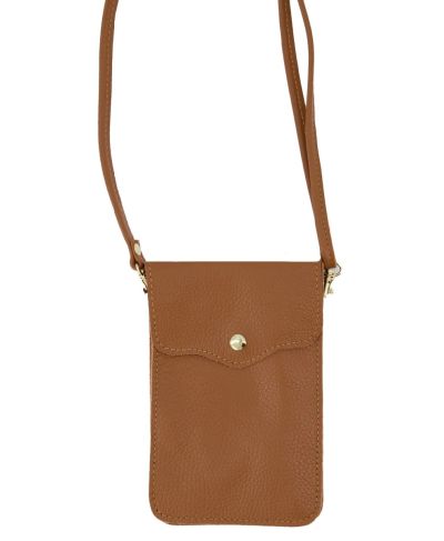 Lederen telefoontasje in camel bruin