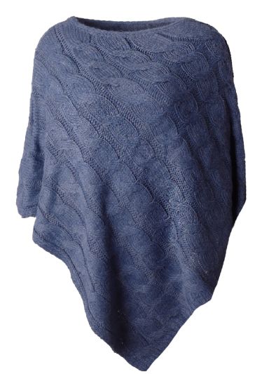 Poncho met kabelgebreide structuur
