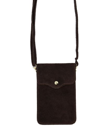 Donkerbruine suede telefoontasje