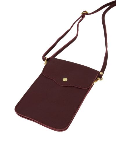Lederen telefoontasje in burgundy rood