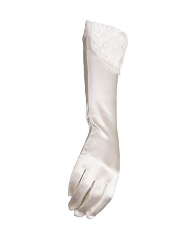 Ivoorkleurige half lange avondhandschoenen met kant