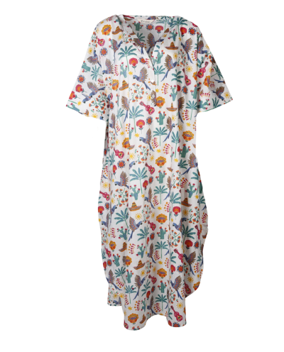 Lange kaftan jurk met kleurrijke illustraties