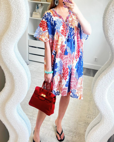 Kaftan met koraalprint