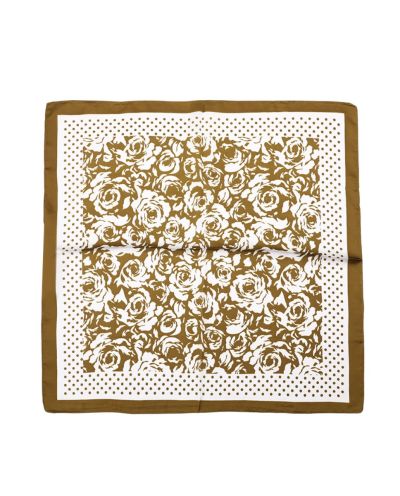 Vierkant sjaaltje wit met bloem & khaki stippenprint