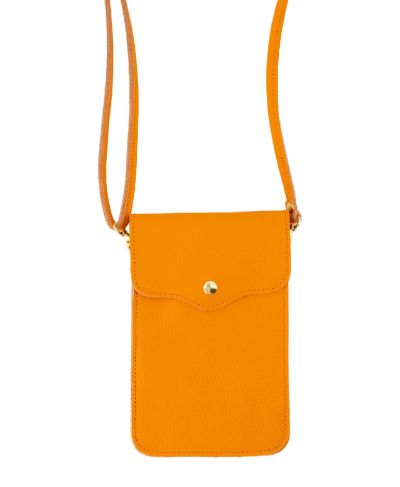 Oranje telefoontasje van leer
