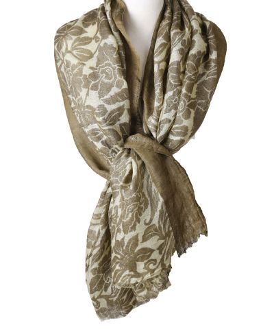Taupe-ecru linnen sjaal met bloemen