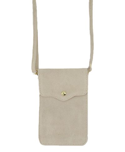 Lichtbeige suede telefoontasje