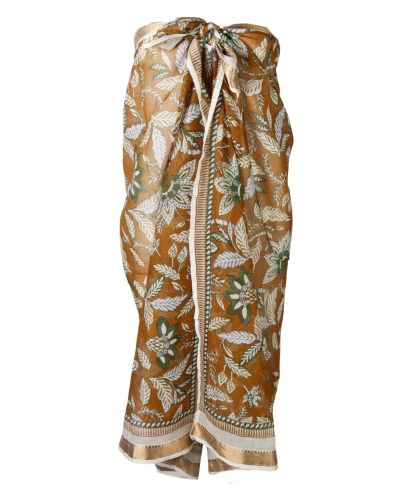 Okergele sarong met bloemenprint