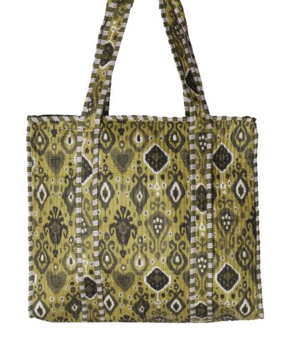 Gewatteerde shopper in olijfgroen met ornament