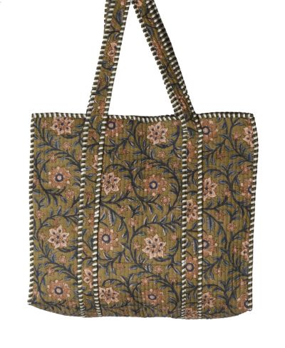 Gewatteerde schoudertas/shopper in olijfgroen