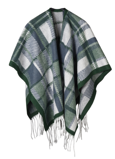 Ruiten omslagdoek/cape met franjes