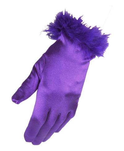 Paarse satijnen avondhandschoenen met maraboe